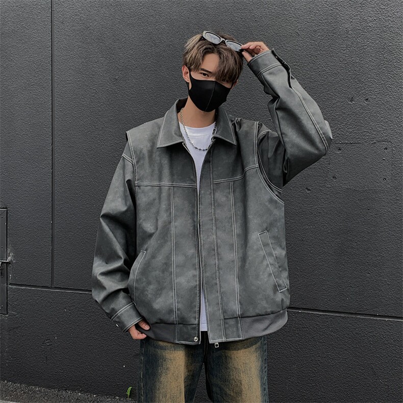 港风高街痞帅男装外套美式短款潮牌工装皮衣夹克DSA157B-J232-P90,男装夹克,电商A157B
