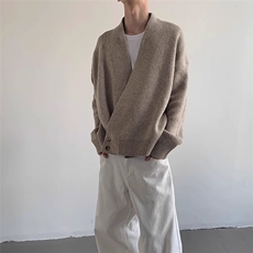 JY240-P53松弛感开衫道袍毛衣秋冬季老钱慵懒风针织衫外套，男装针织衫/毛衣，星座1501-3