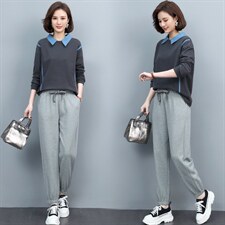长期现货，拼接假两件卫衣女百搭新款女装套装，女装套装/套裙，涵誉