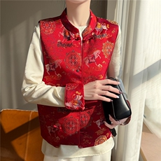 2026新款小马甲新年马年缎面提花马甲，女装马甲，圣丽羊绒