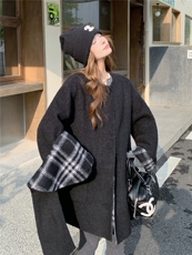 现货新款双面韩系格子披肩围巾双面羊绒大衣中长宽减龄羊毛呢外套，女装羊绒大衣，网红馆
