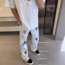 十字架拼皮牛仔裤梵文纽扣设计感美式复古直筒裤513ACK2308P45，男装牛仔裤，星座513A