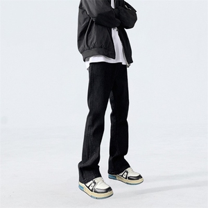 W10690-P21 特批 网图现货 黑色牛仔裤美式高街vibe修身微喇长裤图片