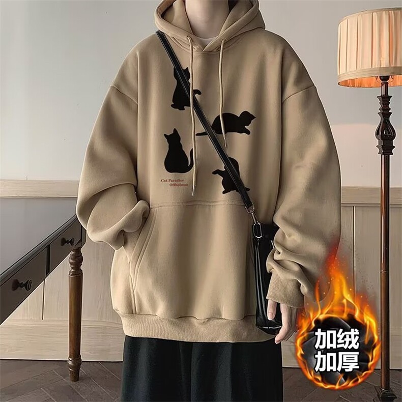 连帽卫衣加绒复古卫衣秋冬美式加厚宽松外套上衣男WY981加绒-P32,女装短外套,星座208-5