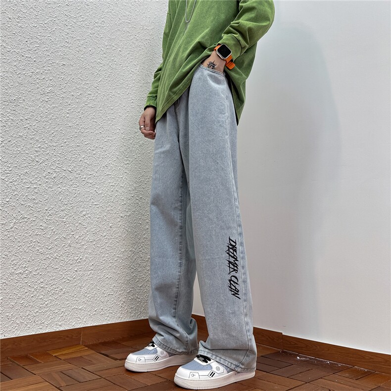 k1030-p45-控68M-5XL港风高阶拉链黑暗破洞宽松大码牛仔裤,男装牛仔裤,星座116