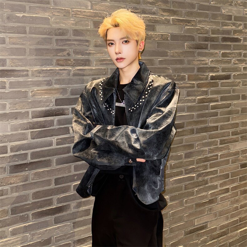 （自家图）慵懒麂皮绒复铆钉夹克潮流5303-P105,男装夹克,星座910-5