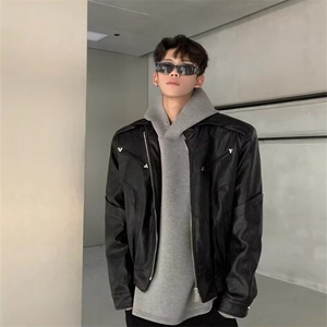皮衣外套男春秋季2025新款美式潮牌高级感宽松休闲垫肩夹克机车服图片
