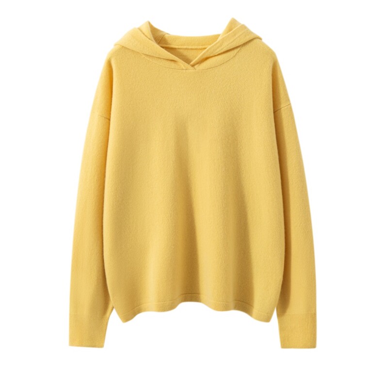2025秋冬新款羊绒衫女100山羊绒针织衫连帽套衫纯色百搭减龄毛衣，女装针织衫/毛衣，旭日羊绒
