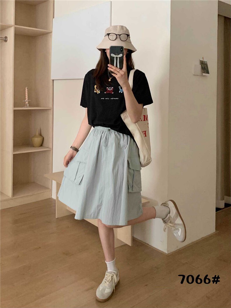 过膝工装裙百搭时尚潮流,女装半身裙,洛丽兰可