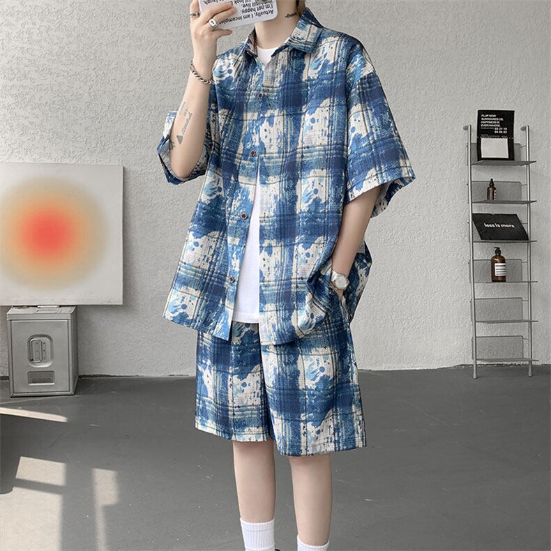 TZ1150-特45 控88 多色海滩冰丝凉感大码套装衬衫速干运动两件套图片