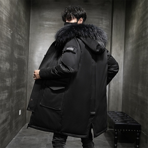 90%白鸭绒冬季保暖羽绒服男士零下连帽大毛领中长款外套896-P100图片