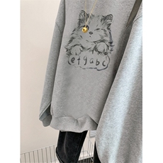 Q295-P45手绘猫咪印花圆领卫衣学院风学生宽松上衣，男装卫衣，星座617A-2
