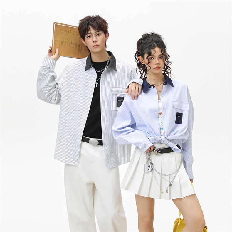 311B-1-YZ7089-P57控105美式潮牌高街条纹衬衫宽松休闲透气上衣,男装衬衫,星座311B-1