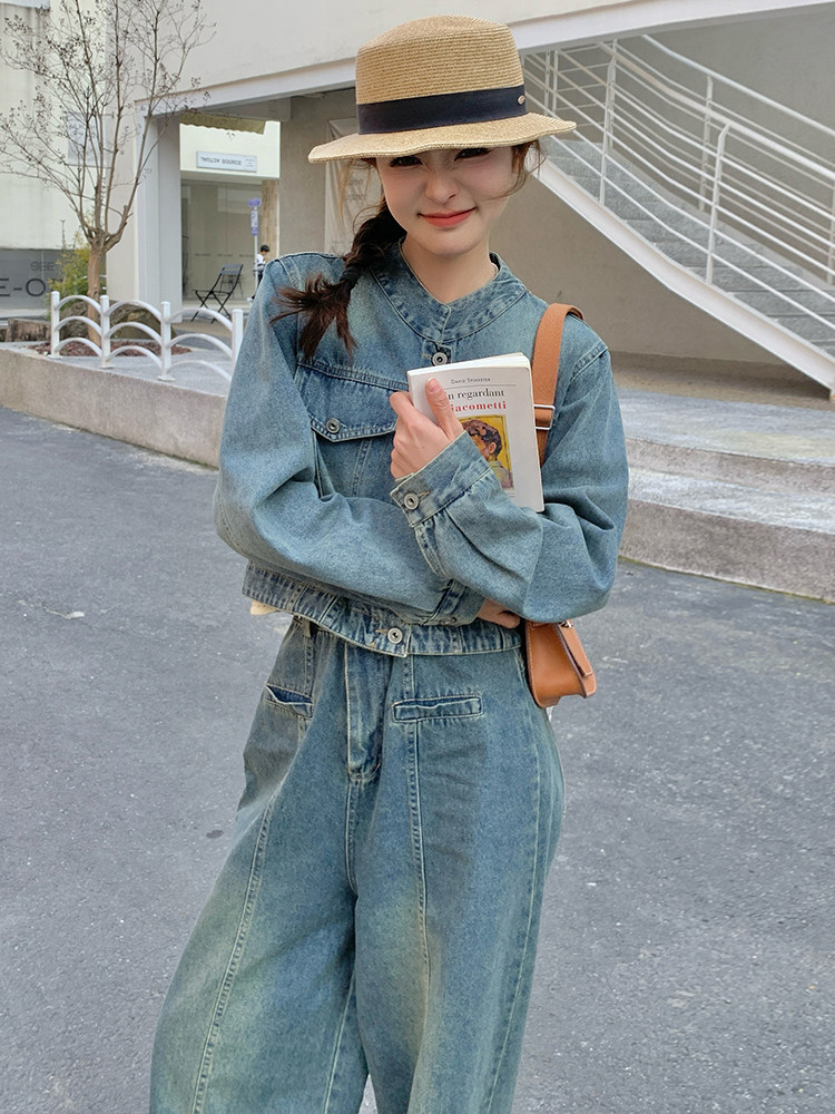 复古港风牛仔休闲套装女2025年秋季时尚气质小个子两件套,女装套装/套裙,浙宝305