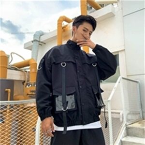 黑色外套男女秋季韩版bf原宿风宽松百搭贴布破洞上衣夹克潮JK66图片
