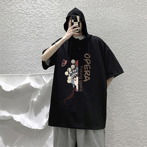 LD54161-P45 连帽短袖t恤男大码胖子带帽五分袖中袖 大皂风图片