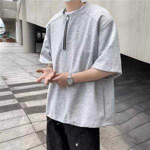 垫肩T恤男士短袖韩版潮流半拉链帅2025夏季ins宽松体恤ST416-P43图片