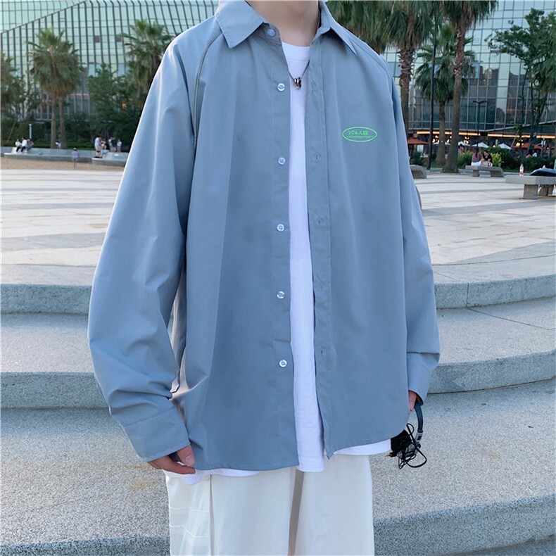 910A-C08秋装新款反光条衬衫情侣休闲纯色百搭衬衣男,男装衬衫,星座910A