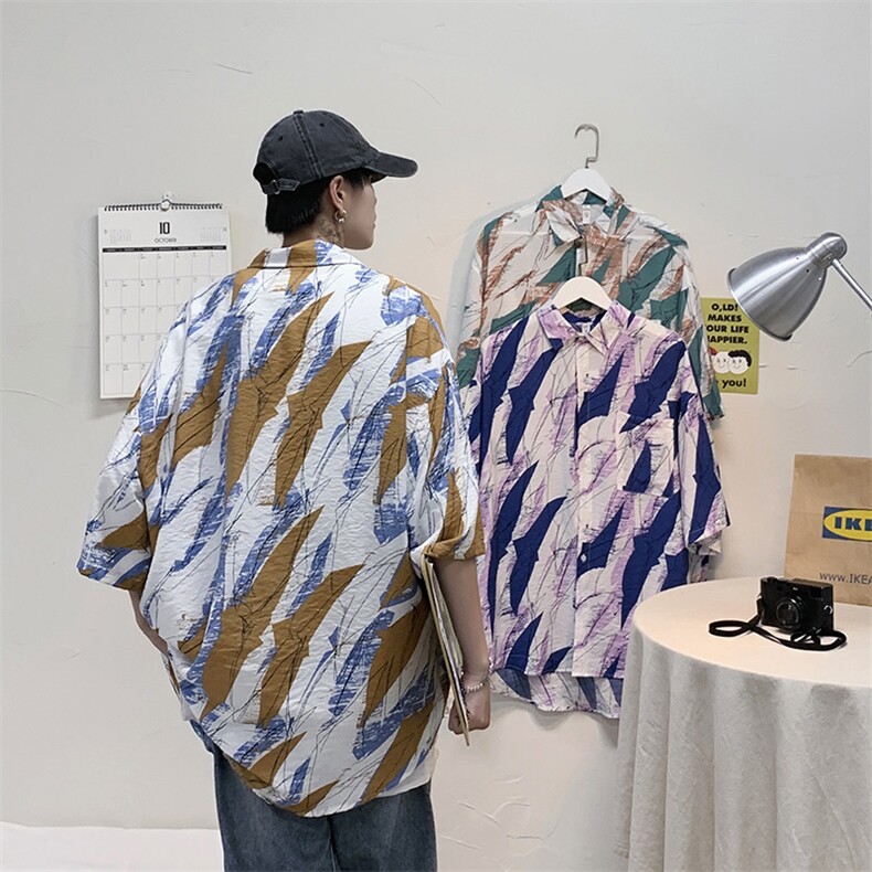 港风衬衫男短袖韩版潮流宽松上衣夏季七分袖痞帅衬衣帅气1030-p33,男装衬衫,星座1008