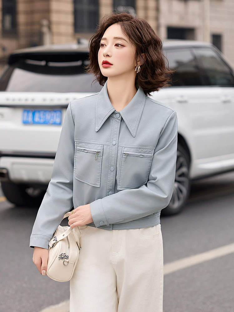 海宁真皮皮衣外套女短款2025春秋新款修身减龄气质时尚百搭皮夹克,女装皮衣,臻衣坊