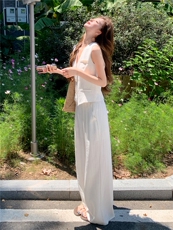 时尚洋所马甲套装女夏季新款职场风V领西装马夹外套阔腿裤两件套，女装套装/套裙，水衣源