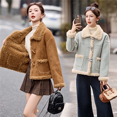 巨好看鹿皮绒皮毛一体外套女冬季新款小个子短款加绒加厚棉服，女装短外套，英标秀（1C119）