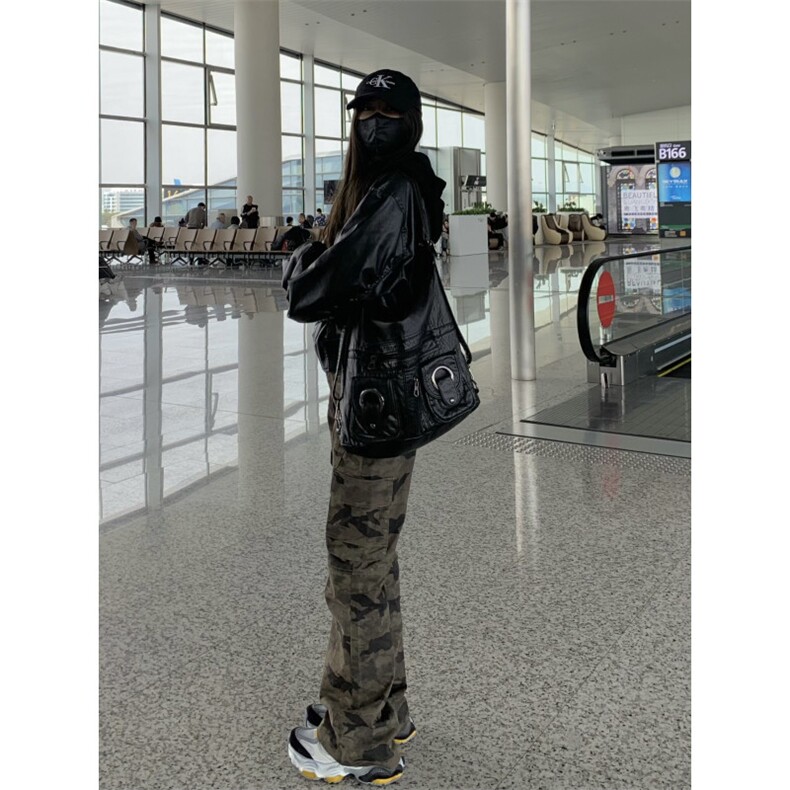 1506/QNZ240/P60美式复古迷彩修身显瘦直筒微喇休闲拖地长裤,男装休闲裤,星座1506