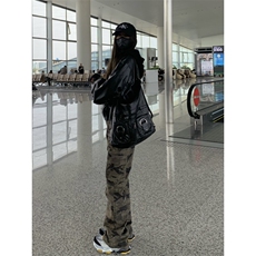 1506/QNZ240/P60美式复古迷彩修身显瘦直筒微喇休闲拖地长裤，男装休闲裤，星座1506