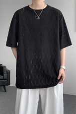 现货T10130-特p30控58高品质面料镂空痞帅大码圆领短袖T恤衫，男装T恤，电商A059