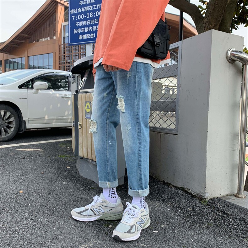 牛仔裤男潮牌宽松直筒春季百搭破洞九分裤子韩版潮流潮9119-P35,男装牛仔裤,电商A318
