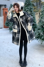 中长款羊羔毛加棉格子毛呢外套2C317A-8830-P205-K295，女装毛呢外套，2C317A
