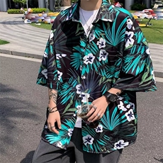 花衬衫男高级感痞帅夏季港风复古宽松休闲夏威夷短袖C2212P30，男装衬衫，星座1116-2