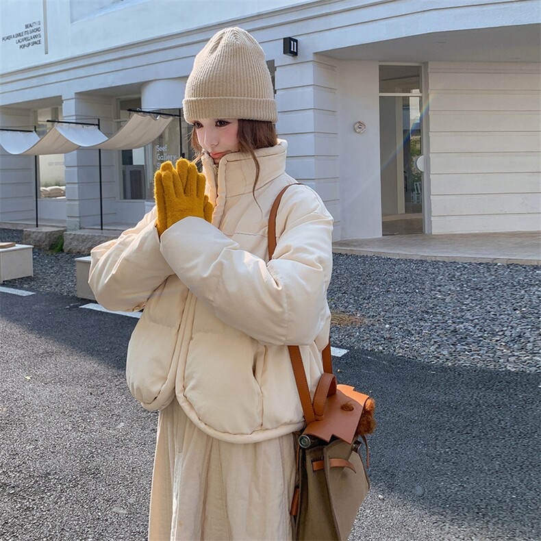 米白色立领保暖羽绒服外套女冬季2025新款小个子90绒面包服巨好看,女装羽绒服,2C273