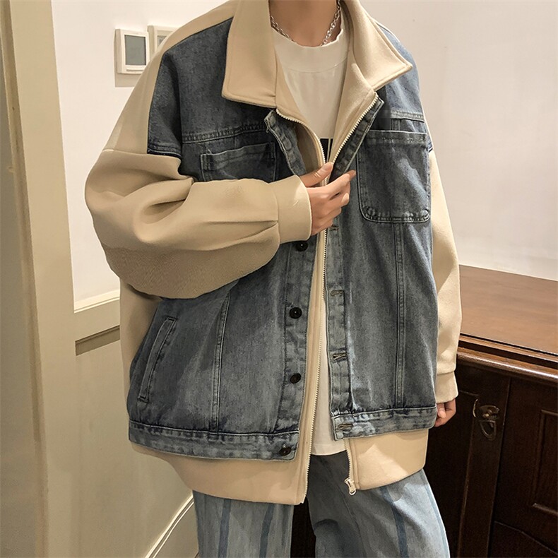 男装假两件牛仔毛呢大衣23春秋季潮牌呢子外套男XZ514-2-F91-P135，男装毛呢大衣，星座514-2(原B239)