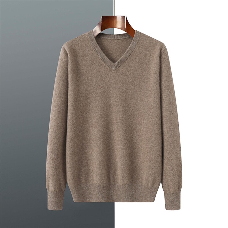 2025年秋季长袖青春流行时尚百搭通勤简约休闲V领，男装羊绒套衫，羿纯羊绒