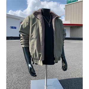 假模原品质两面穿水洗鱼骨纹牛津帆布银蓝狐座山雕外套S530特118图片