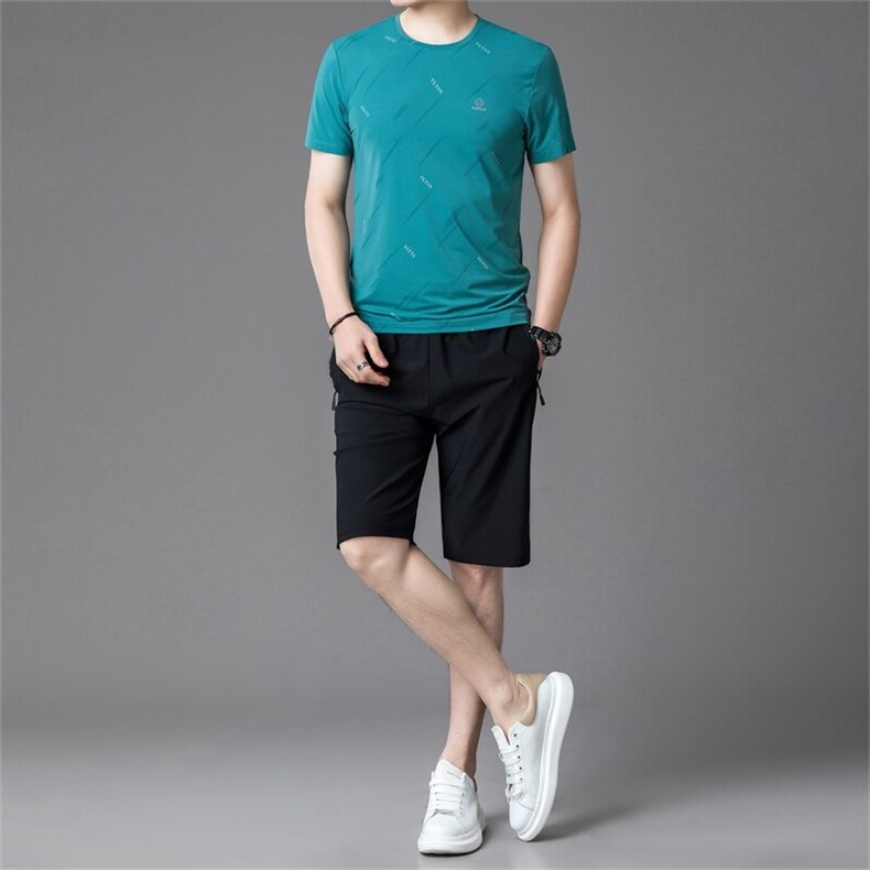 BGW806822夏季男式速干短袖短裤二件套运动休闲圆领修身t恤套装图片