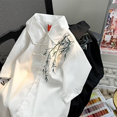 新中式风盘扣刺绣衬衫男士短袖夏季2025新款C277P36，男装T恤，星座1116-2
