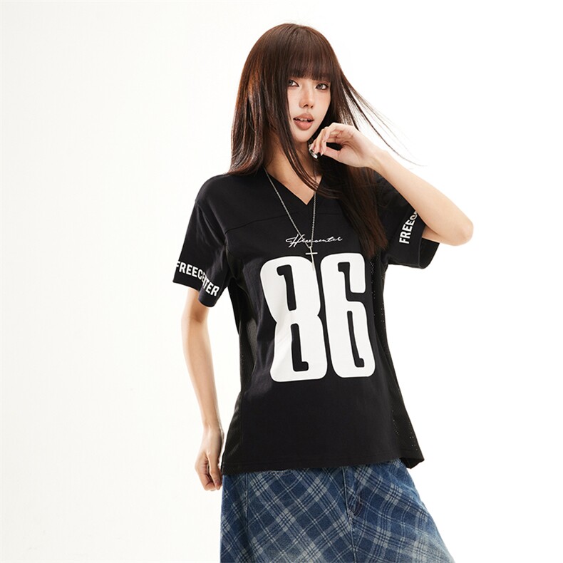 2026春季新款休闲运动风短袖T恤女数字印花宽松百搭上衣YD281-P45,男装T恤,星座509