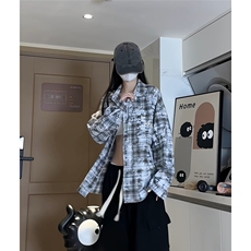 韩版晕染格子衬衫字母款潮流外搭上衣衬衫A061-AC00571-P80，男装衬衫，电商A061