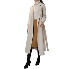 双面羊毛大衣女长款秋冬新款系带翻领羊毛呢大衣外套，女装双面呢大衣，佳恩服饰