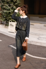 2024春秋季牛仔半身裙时尚两件套女，女装套装/套裙，秋水欣儿