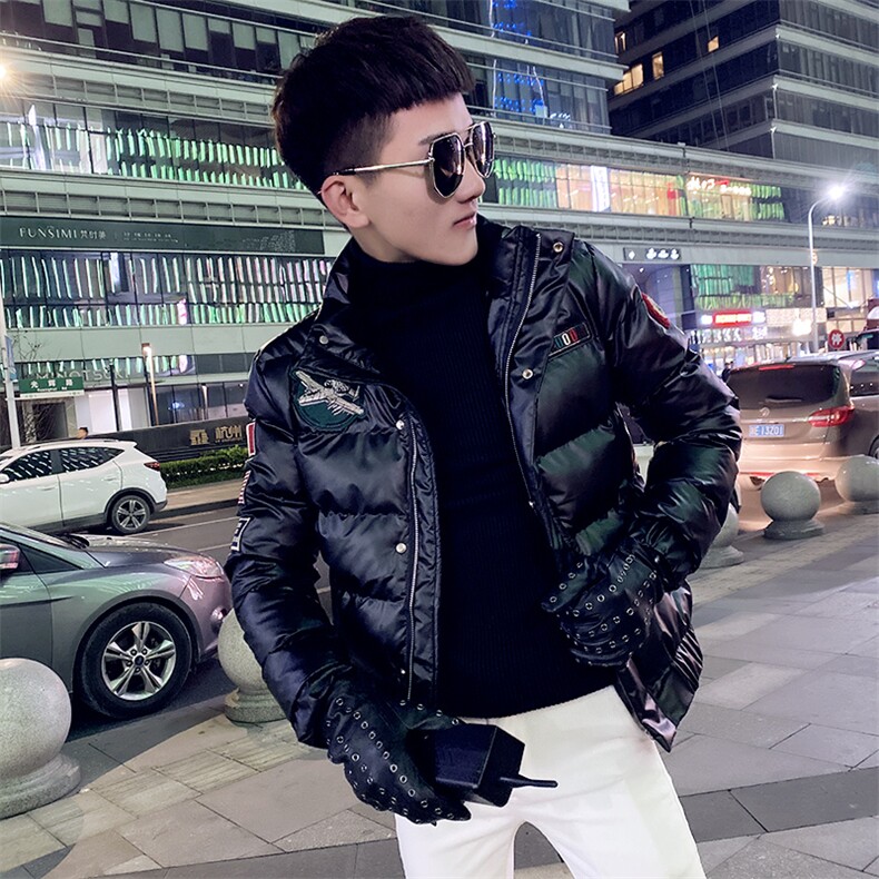 社会小伙立领ins飞机棉衣外套修身皮棉服A343-CF39黑,男装棉衣,电商A343