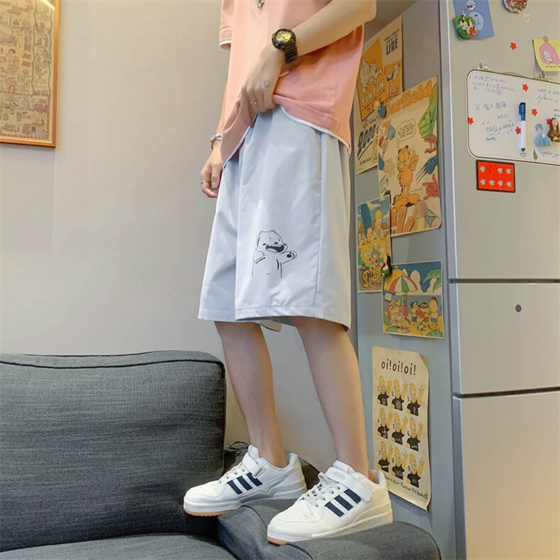 港风男夏季直筒松紧腰休闲小熊速干运动短裤,男装牛仔裤,电商D321-1