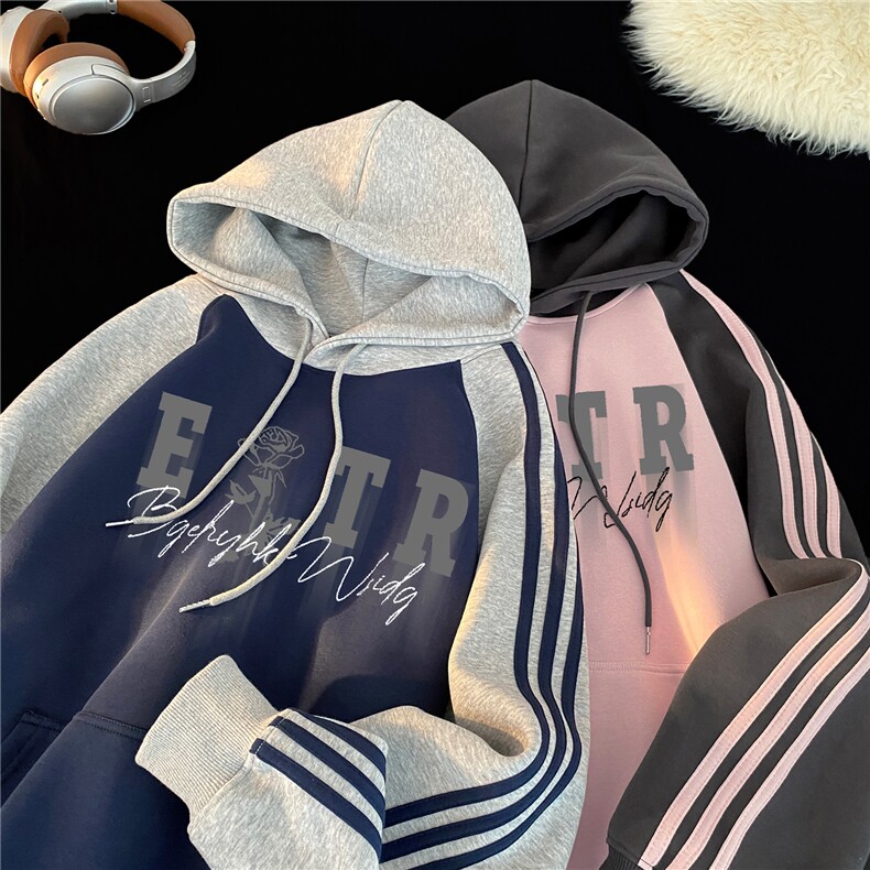 高品质！全棉重磅400克三条杠撞色印花连帽卫衣RH1215p63控98,男装卫衣,星座610B-1