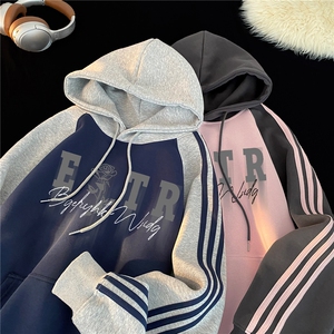 高品质！全棉重磅400克三条杠撞色印花连帽卫衣RH1215 p63控98图片
