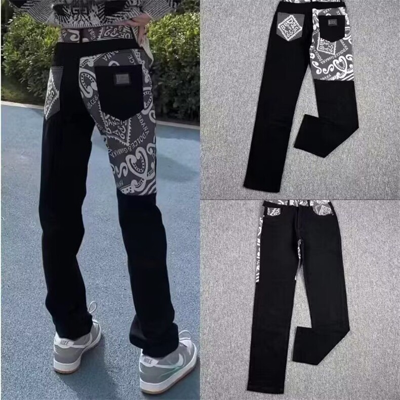 1506-1/KCT1071/P45牛仔裤男痞帅时尚潮流印花个拼接性修身小脚,男装牛仔裤,星座1506-1