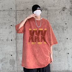 B239-X1026-P38美式字母做旧水洗短袖落肩袖短袖T恤男，男装T恤，星座514-2(原B239)
