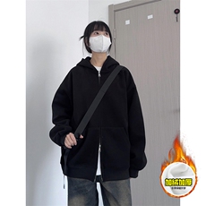 480G重磅加绒硬挺boxy男女秋冬美式高街结构双拉链开衫卫衣厚外套，女装短外套，电商A486