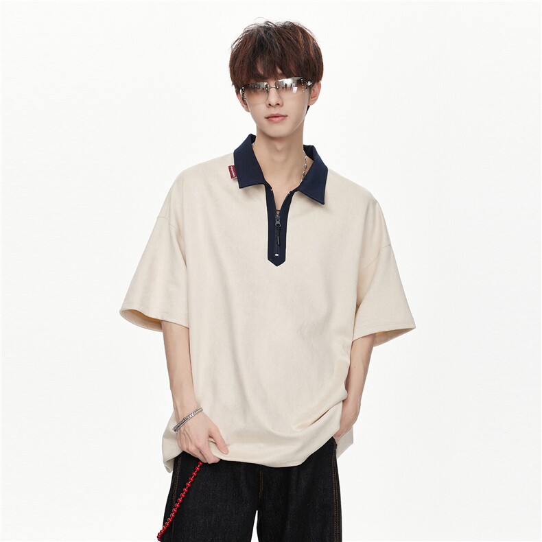 PL168-P48 控78 方图 POLO衫男短袖夏季透气潮牌拼接撞色翻领t恤图片